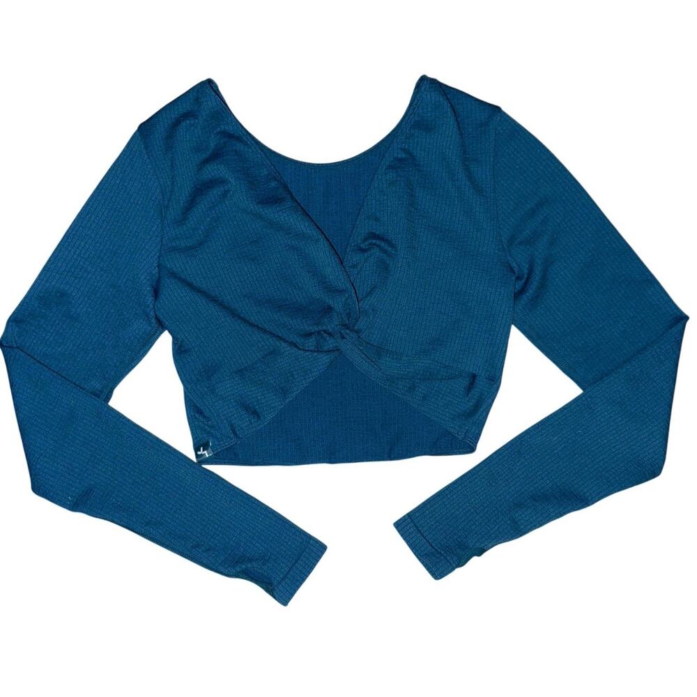EUC JoyLab Women's Cropped Seamless Long Sleeve Tee Size Medium teal Blue